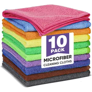 Microfiber Cleaning Cloths, 10 Pack Assorted Cleaning Rags, Highly Absorbent Microfiber Towels for Car, Kitchen, Bathroom and Household Cleaning, 11.8"X11.8"