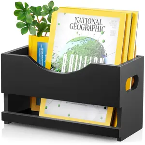 Magazine Rack, 1 Count Wooden Magazine Holder, Remote Control Holder, Magazine File Newspaper Storage Rack, Magazine Basket for Home Office Bathroom Decor