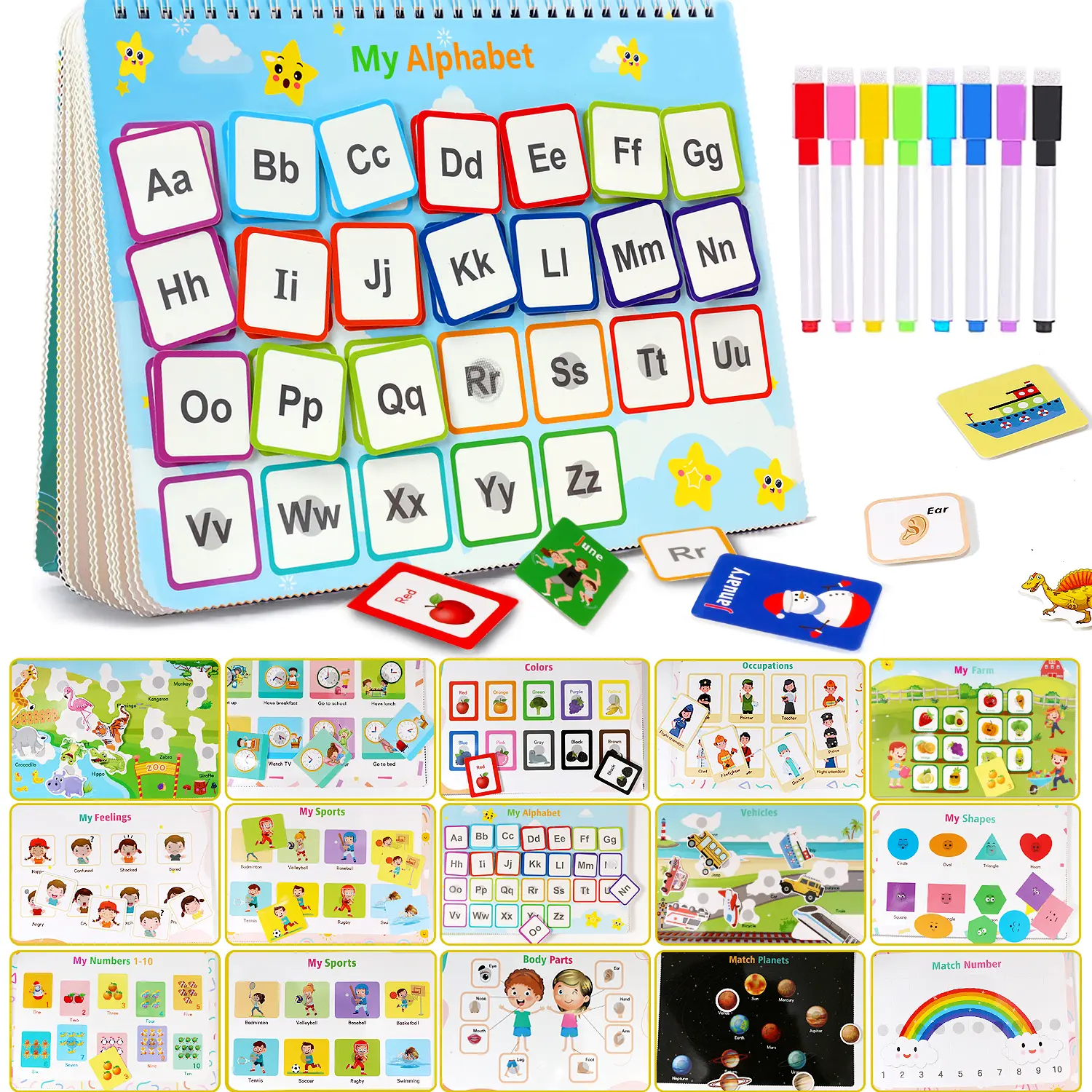 32 and 35 Themes Educational Toy- Montessori Toys -  Learning Materials Gifts Dinosaur Alphabet Arts and Crafts  Learning Activities for  Ages 4 5 Birthday and Christmas Gifts Teaching Supplies Stationery Set Teaching Supplies Lettering