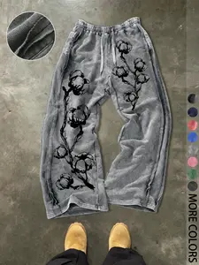 Men's Loose-Fit Cotton Sweatpants, Street Style, Elastic Waist, Wide Leg, Casual Comfort, All Seasons, Outdoor & Party Wear