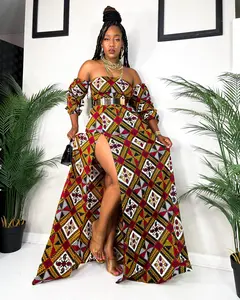 "Gbemi" Rema Kente Dress in Red Gold White and Black African Ankara Print