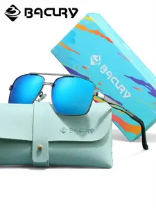 BACURY  Double Bridge Polarized Sunglasses, UV400 Anti-Glare Black Lens, Lightweight Metal Frame for Men, Ideal for Driving, Travel And Outdoor Activities, All-Day Comfort Fit