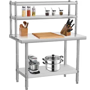 Stainless Steel Kitchen Prep Table with Adjustable Shelves and Side Hooks,  Heavy Duty Utility Work Table for Home, Garage, Small Restaurant
