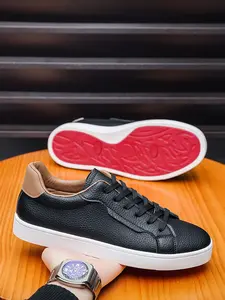 Men's Comfortable PU Leather Casual Sports Sneakers, Walking Shoes for All Seasons, Sporty Style, Plain Pattern, Rubber Sole