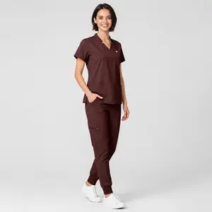 EADFLIE Women's Yoga Scrubs Set Workwear Uniforms - V-Neck Short Sleeve Top & Jogger Pants with 8 Pockets, Breathable Stretch Fabric, Essential Medical Uniform