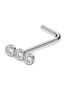 1-3pcs Set Featuring Triple-row Cubic Synthetic Zirconia Inlay for Enhanced Sparkle, L-shaped Nose Stud Piercing Jewelry, Durable
