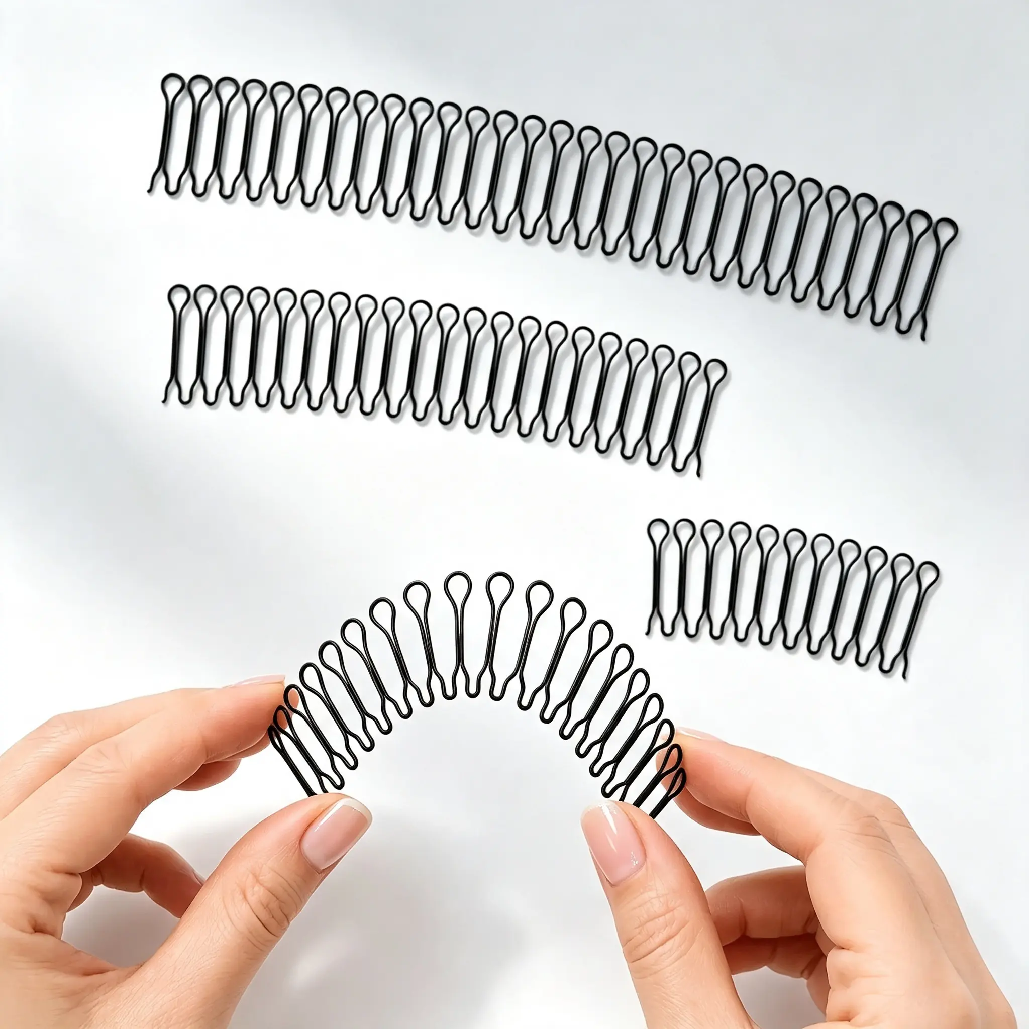 3 Pieces U Shape Hair Finishing Fixer Comb, Bobby Bangs Holder Styling Tool Stretchable Hair Pin U Shape Wavy Comb Clips Spring Headband Circle Styling Black Pins Bun Hairpins for Women Girl