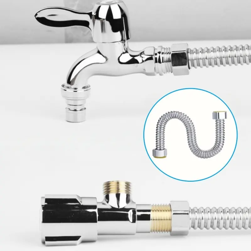 2pcs G1/2 304 Stainless Steel Bellows, Heavy-Duty Corrosion-Resistant Hoses, Flexible Design, Secure Threaded Connections, Durable Plumbing Pipes