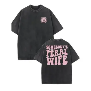 "Somebody's Feral Wife" Pattern Printed On Both Sides, Casual Round Neck, Short Sleeves, Adult Summer Coat -100% Cotton Ky2k,Vintage,Streetwear Christmas Thanksgiving Cyber Monday cotton premium comfort short-sleeveValentine's Day couple style