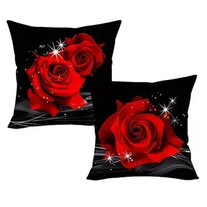 2-pack, Valentine's Day pillowcases, red rose pattern, Romantic Theme, romantic home decor, suitable for sofas, rooms, and bedrooms, single-sided print, pillow insert not included.