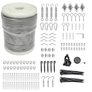 5/32" Wire  Rope Kit Vinyl Coated 304 Stainless Steel Wire  200FT 7x7 Strand  with TurnbucklesShade Sail &  Lights Hardware Kit for Outdoor, Garden,Patio, Crafts,