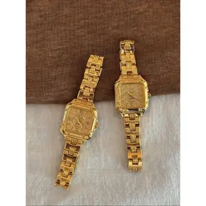 New Golden Square Dial Ladies Watch, Elegant Simple Roman Scale Dial Waterproof Durable Quartz Watch for Daily Life and Going Out Parties, Fashionable Wristwatch
