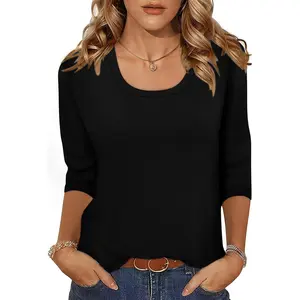3/4 Length Sleeve Womens Tops Scoop Neck Tunic Tops Loose Fit Shirts Dressy Casual Blouses S-3XL