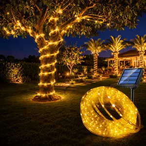Solar Rope Light 33FT 100L Warm White, Outdoor Solar LED Rope Lights, IP65 Waterproof Copper Wire Fairy Tube Lights with 8 Lighting Modes for Garden, Patio, Fence, Balcony, Yard, Walkway, Tree, Christmas Decorations