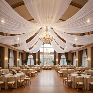 Wrinkle-Free Ceiling Backdrop Drapes 6-Panel Fabric Tent Curtains with Rod Pocket for Weddings Birthday Themes Holiday Parties & Event Decoration