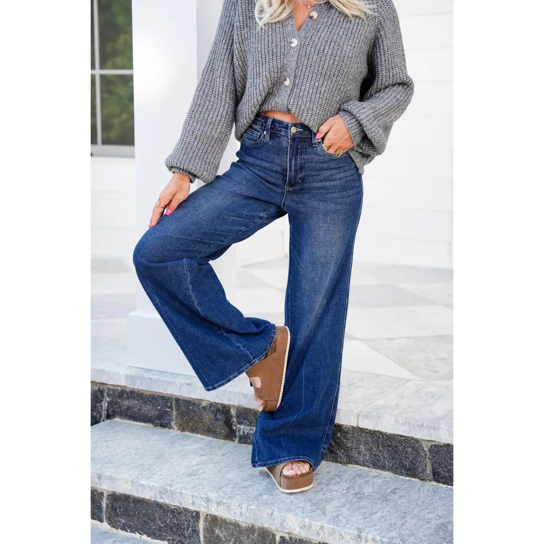 Judy Blue Retrograde High Rise Dark Wash Tummy Control Wide Leg Jeans
