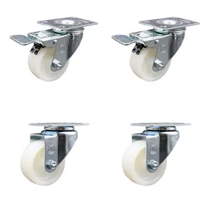 Service Caster Heavy Duty Lockable Stainless Steel Nylon Swivel Top Plate Furniture Moving Wheels, 3x1.25 in. White Wheels - Set of 4, Furniture Moving Wheel, Lockable Wheels