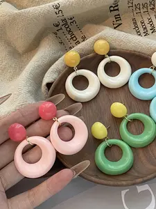 Summer Sweetheart Dopamine Colorful Circle Earrings, Acrylic Silver Color Studs, Unique Vacation Style Jewelry, Summer Accessories