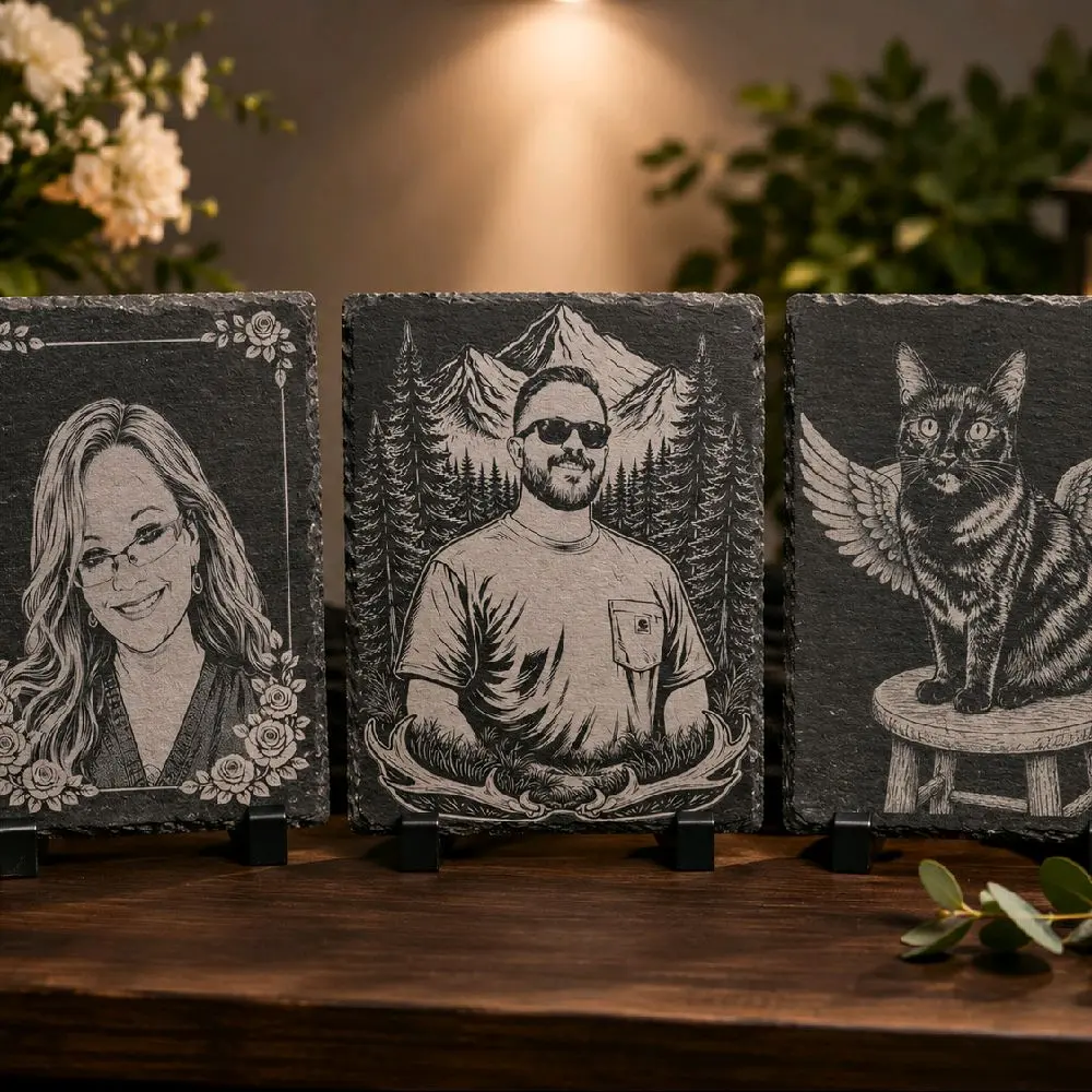 Custom Laser Engraved Keepsake Plaque | Personalized Slate Photo Portrait