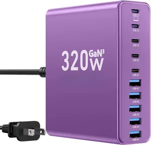 320W USB C Charger Block, 10-Port USB C  Station GaN III PD 65W Laptop Fast Charger Adapter for MacBook Pro/Air, , iPad, ,  Galaxy (Purple)