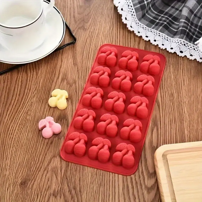 1pc Cherry Mold Silicone Chocolate Mold Cake Mold DIY Drip Mold, Silicone Baking Mold, Silicone Candy Molds, Suitable for Jam, Jelly, Chocolate, Candy, Ice, Cake, Muffin, DIY Handmade Soap Mold for Bakery Use, Baking Supplies