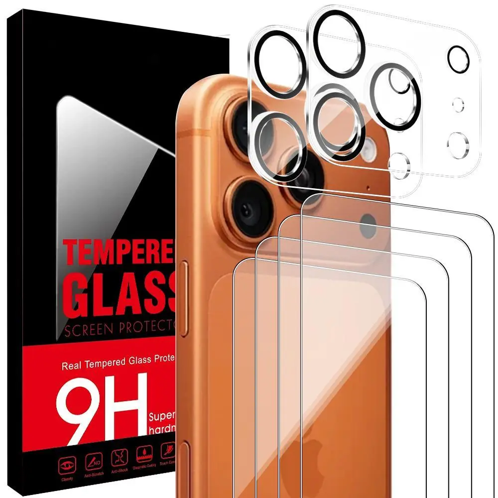 Tempered Glass Screen Protector & Protective Lens Cover for iPhone 17 Pro Max Smartphone (4+2 Pack) - 9H Scratch Resistance, Fingerprint-Resistant, Crystal Clear, Easy Installation, Mobile Phone Accessories