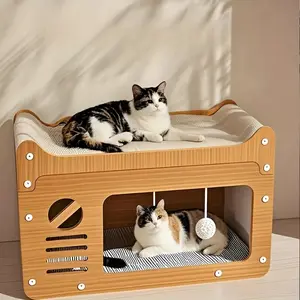 2-in-1 Cat Bed & Scratching Post - Summer Cooling Large Cat House with Ventilation Slots, Durable No-Shed Material, Wall-Mounted Space-Saving Design for Indoor Cats, Pet Beds for Cats