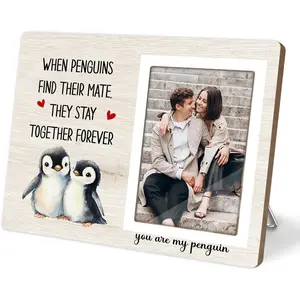 Penguin Photo Frame Gift, Engagement Picture Frame, Wedding Gifts for Couple, Valentine's Gift for Him Her, Anniversary Couple, fits 4x6 Photo, When Penguins Find Their Mate They Stay Together Forever