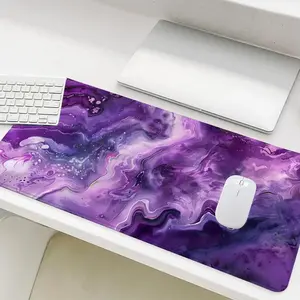 Purple Marble Pattern Mouse Pad(Pad Only), Rectangle Gaming Mouse Pad, Non-Slip Rubber Base Stitched Edge Desk Pad, Office Desk Accessories for Home, Desktop Accessory