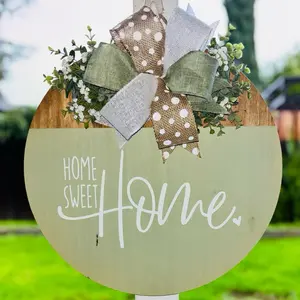Home Sweet Home Wooden Door Hanger with Elegant Bow and Floral Accents for Cozy Home Decor