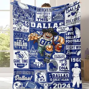 Dallas Football Flannel Throw Blanket, Cowboy Inspired Team Pride Print, Soft Lightweight Warm Blanket For Sports Fans Game Day And Home Decor