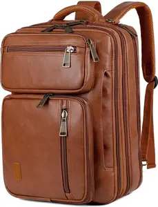 FR Fashion Co. 16″ Convertible Vegan Leather Laptop Backpack Briefcase with 15.6″ Storage & Trolley Sleeve for Work Travel & Business