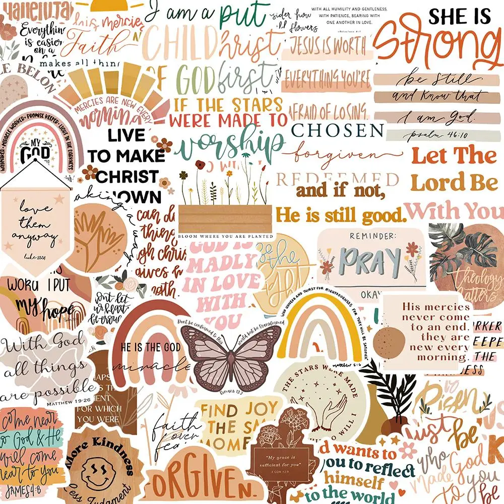 Boho Motivational Slogan Sticker, 50pcs/set Creative Sticker, Decorative Sticker for DIY Scrapbooking, Water Bottle, Laptop, Phone Case