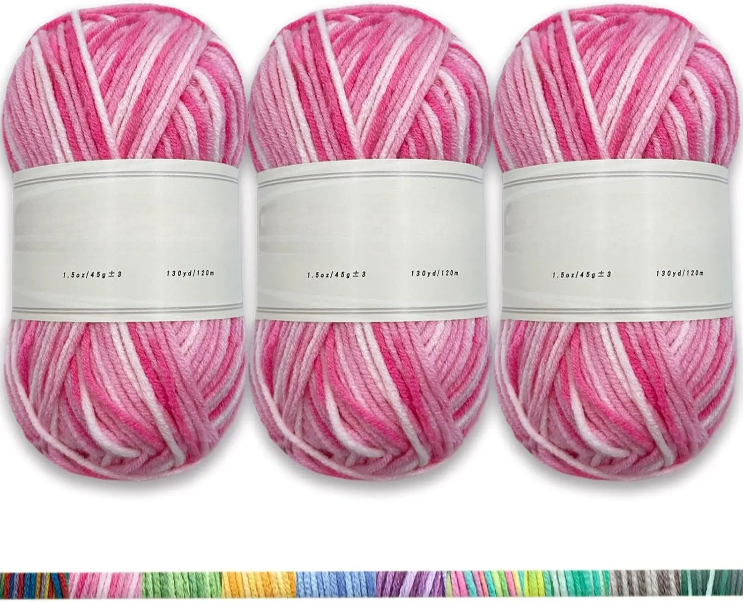 3 count Pack with 5-Ply  Yarn, 3 Balls of 4.8Oz/135g Soft 3mm Medium Thick Colorful Yarn for Crocheting Knitting, 260 Yds/240m Crochet BlanketBraids/DIY (Pink White)