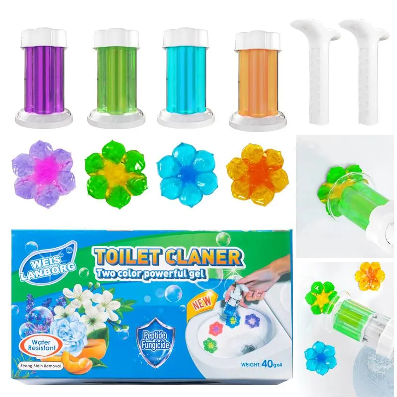 Toilet Flower Gel Stamp, Dual-Color Toilet Bowl Cleaner Gel, Long-Lasting Fresh Scent, Deodorizing Toilet Freshener for Bathroom, 4+1 Value Pack