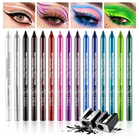 15-Color Mega Ultimate Colored Eyeliner Cosmetic Set - Bling Effect, Chic Pencil Makeup, Multi-Function Eye Shadow & Lipliner, Smooth Creamy Blendable Kit for Novices, Ideal for Friends & Family