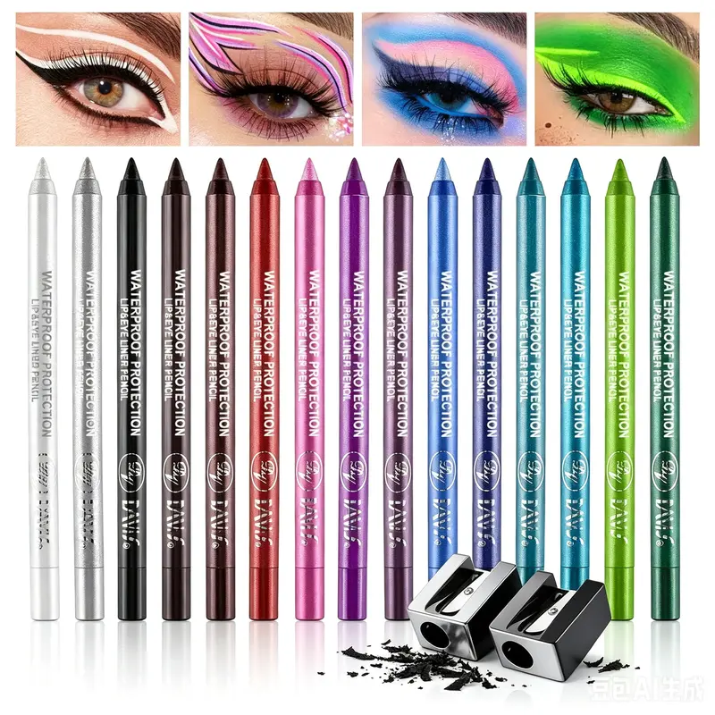 15-Color Mega Ultimate Colored Eyeliner Cosmetic Set - Bling Effect, Chic Pencil Makeup, Multi-Function Eye Shadow & Lipliner, Smooth Creamy Blendable Kit for Novices, Ideal for Friends & Family