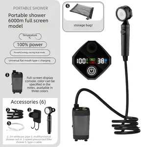 Filter shower portable camping shower, [durable] Spopal6000mAh rechargeable camping shower, with intelligent LED display, three spray modes, Camping Shower Head, IPX7 waterproof outdoor camping pump, suitable for hiking, travel, cars and pets