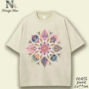 Elegant Short Sleeved Women's Washed T-shirt with Mandala Pattern, Suitable for Wearing in Spring, Summer, and Autumn. Fashionable Multifunctional Top, Suitable for Commuting, Vacation, and Daily Wear, Mother's Day Holiday Gift TikTok Shop Deals
