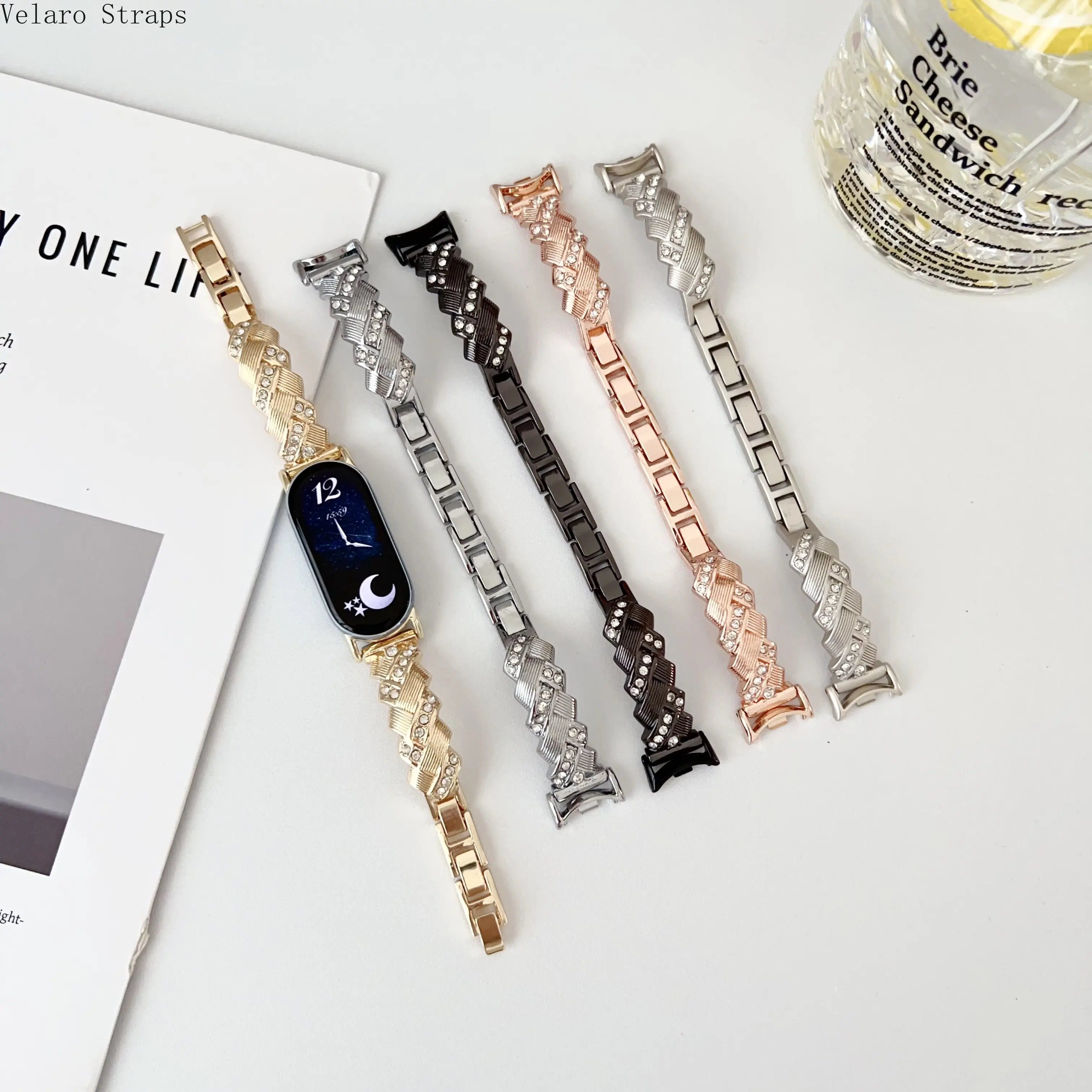 Luxury Starlight Diamond Metal Wristband for Xiaomi Smart Band 10 9 Mi Band 8, Women Shiny Jewelry Bracelet Watchband Strap