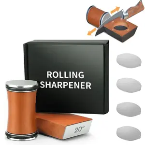 Knife Sharpener Roller, Rolling Knife Sharpener Kit,Roller Knife Sharpener,15 & 20 Upgraded Magnetic Wood Base,Rolling Sharpener for Knives with Diamond Discs Leather Strop Polishing Compound