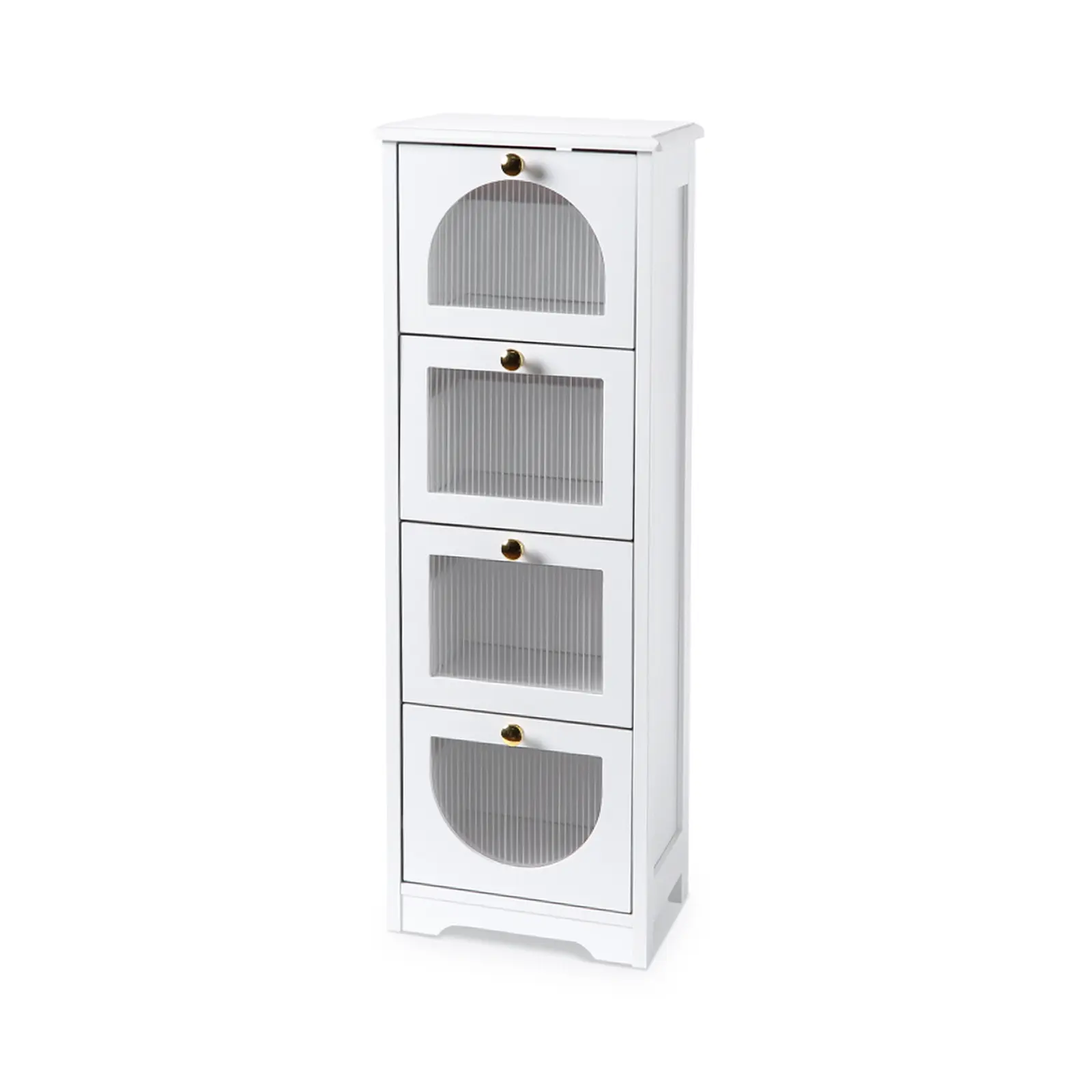 4-Drawer Bathroom Storage Unit, Slim Freestanding Bathroom Floor Cabinet with Clear Acrylic Panels, Narrow Wood Chest of Drawers for Hallways Living Rooms Flats, White, 11.8 in x 11.8 in x 33.1 in