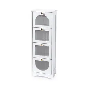4-Drawer Bathroom Storage Unit, Slim Freestanding Bathroom Floor Cabinet with Clear Acrylic Panels, Narrow Wood Chest of Drawers for Hallways Living Rooms Flats, White, 11.8 in x 11.8 in x 33.1 in