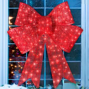 Best Choice Products Pre-Lit Christmas Bow, Large Outdoor LED Lighted Holiday Décor w/ 8 Light Functions, Hook