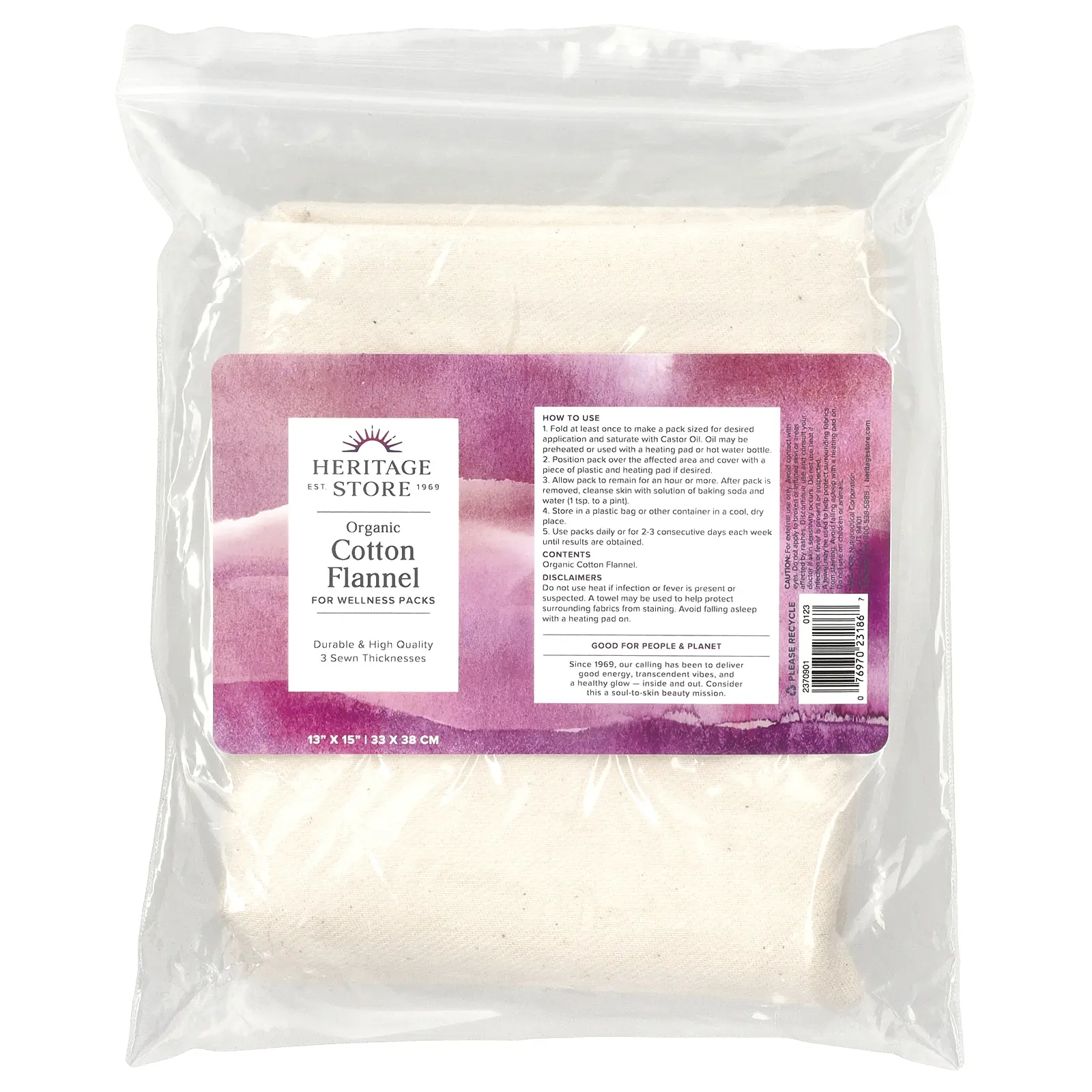 Heritage Store Organic Cotton Flannel, 1 Flannel, 13" x 15" (33 x 38 cm)
