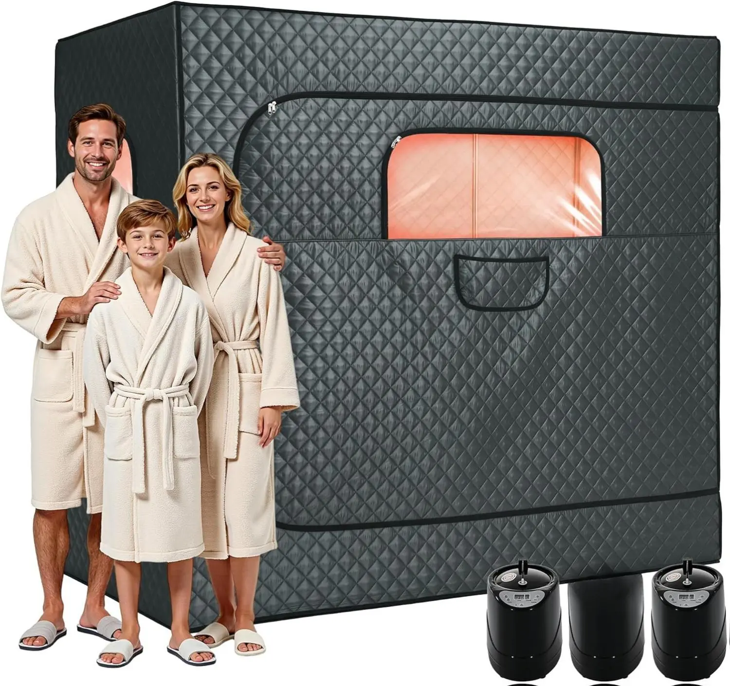 [Summerwins] [SummerFinds] AMERLIFE 1-3 Person Steam Sauna for Home, Portable Sauna Tent with 3L 1500W Steamer, Extra Large Size 6.6’ x 3.3’ x 5.8’ Full Body Home Spa, Remote Control, Folding Chair, Grey