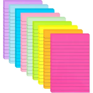 9 Pack 4x6 in Lined Sticky Notes 9 Bright Colors Large Ruled Super Sticky Memo Pads 35 Sheets/Pad for Office Home