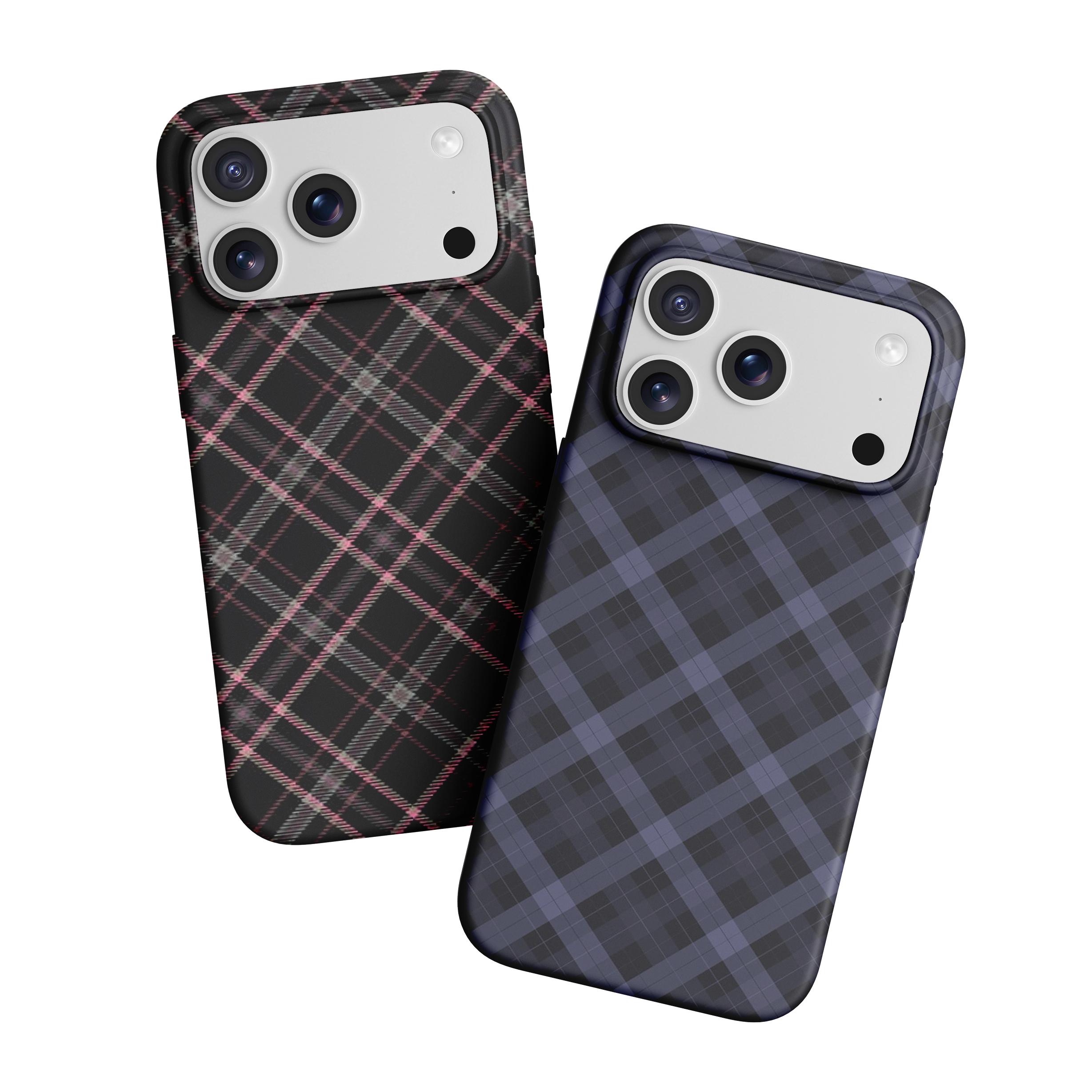Fashion Tartan Checkered 2-in-1 Phone Case for iPhone 17/16/15/14/13 Pro Max Pink Black Plaid Protective Case
