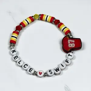 Kelce Loves Swift 87 Football Jersey Kandi Bead Bracelet Custom Handmade Beaded Jewelry for Concerts Tailgates & Everyday Wear TS Merch