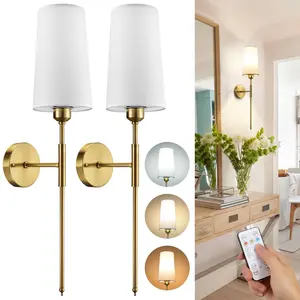 Battery Operated Wall Sconce Set of 2 With Remote Dimmable Wireless Battery Powered Wall Lamp Decor Fixture For Bedroom Living Room Included Bulbs